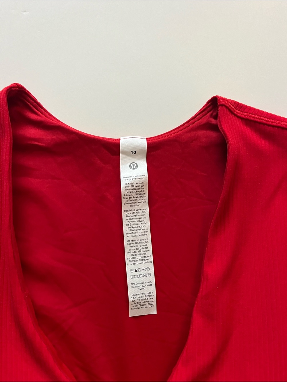 lululemon athletica All It Takes Ribbed Nulu V-Neck T Shirt Bra-Oxford Red-10 - Picture 6 of 7